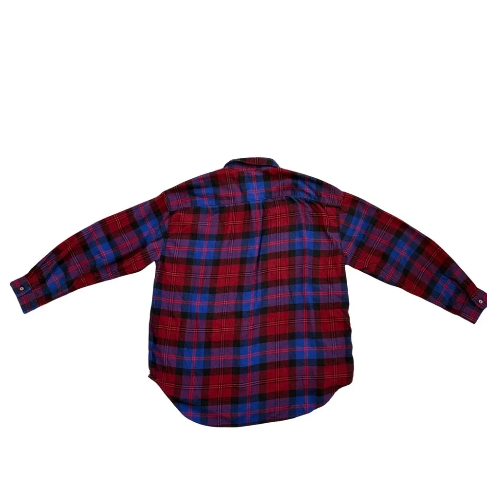 Levi's Plaid Flannel Button Down Shirt Large Red Blue Excellent Long Sleeve